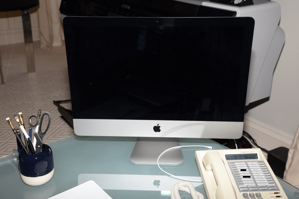 vintage iMac desk
